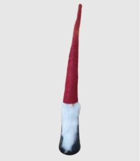 Kerstdecoratie kerstman met lang rood hoofd in vilt, baard wit haar 43x7cm