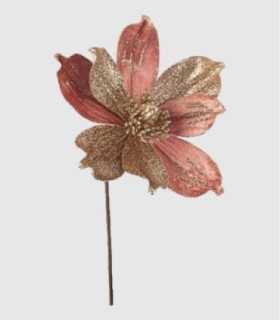 Christmas decoration flower lilith magnolia rose gold h25cm.